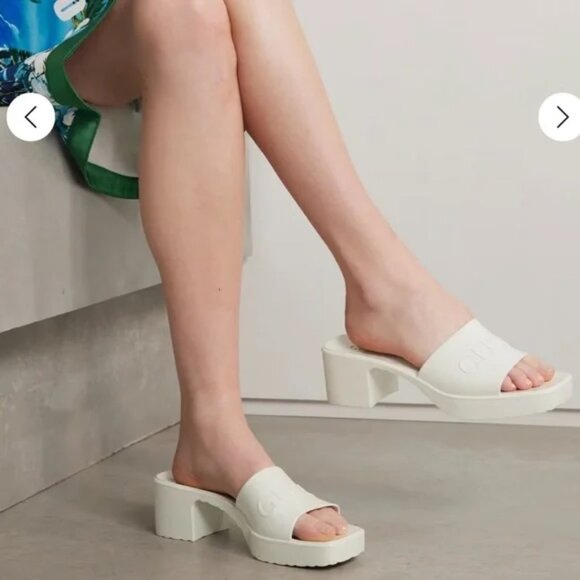 Gucci Double GG Logo Rubber Platform Block Heel Mules Slides Sandals Shoes - Picture 4 of 16